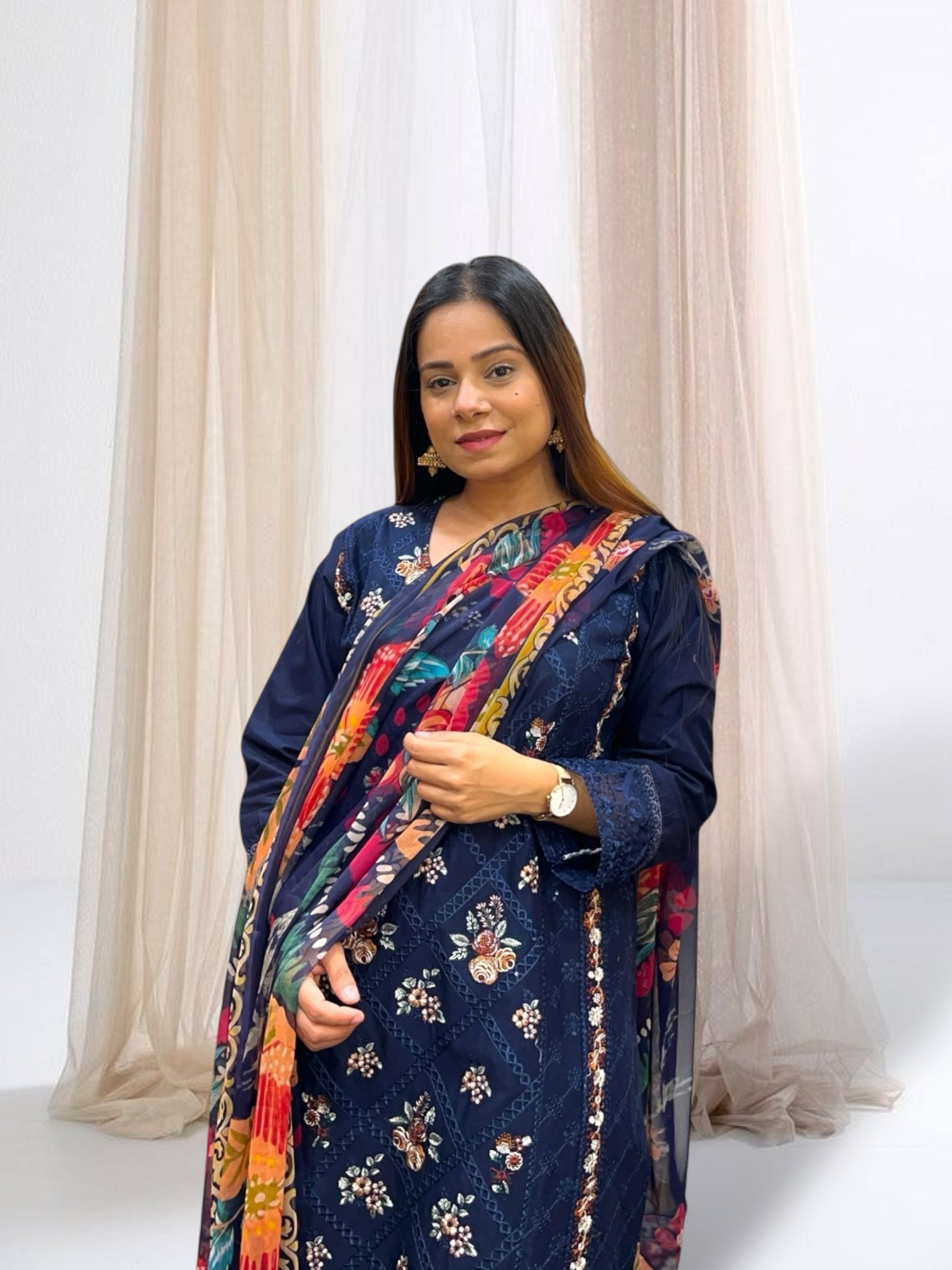 Dark blue Lawn Cotton Suit Set