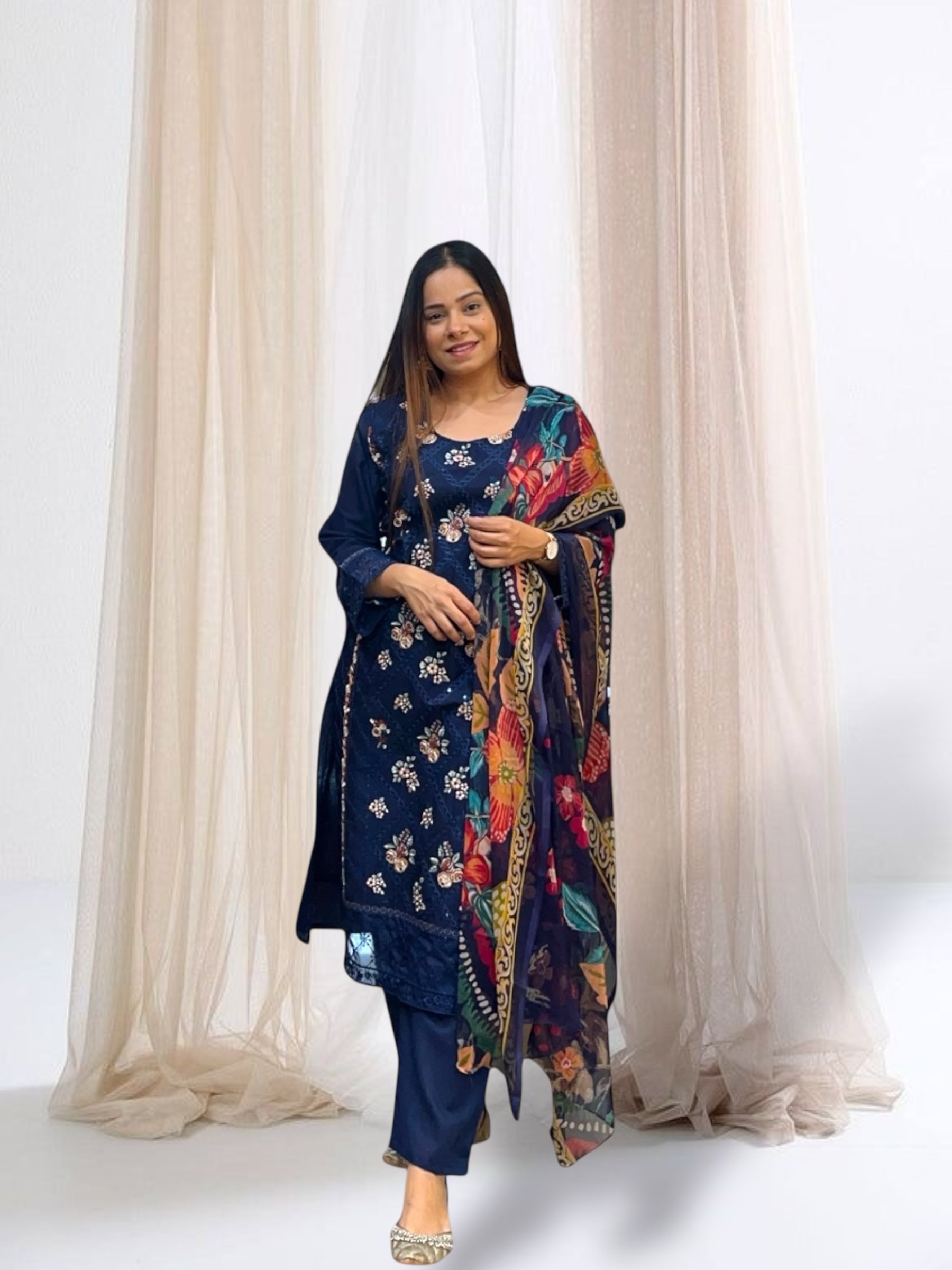 Dark blue Lawn Cotton Suit Set