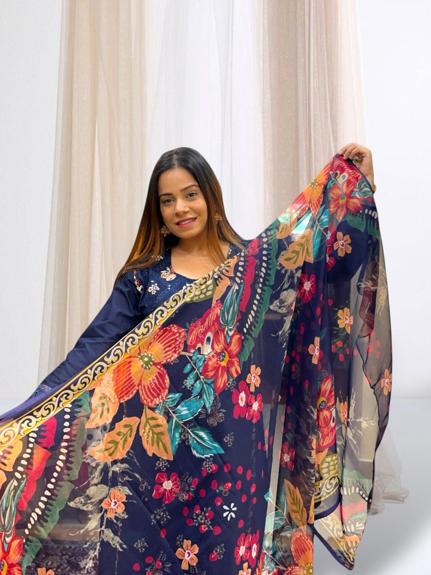 Dark blue Lawn Cotton Suit Set