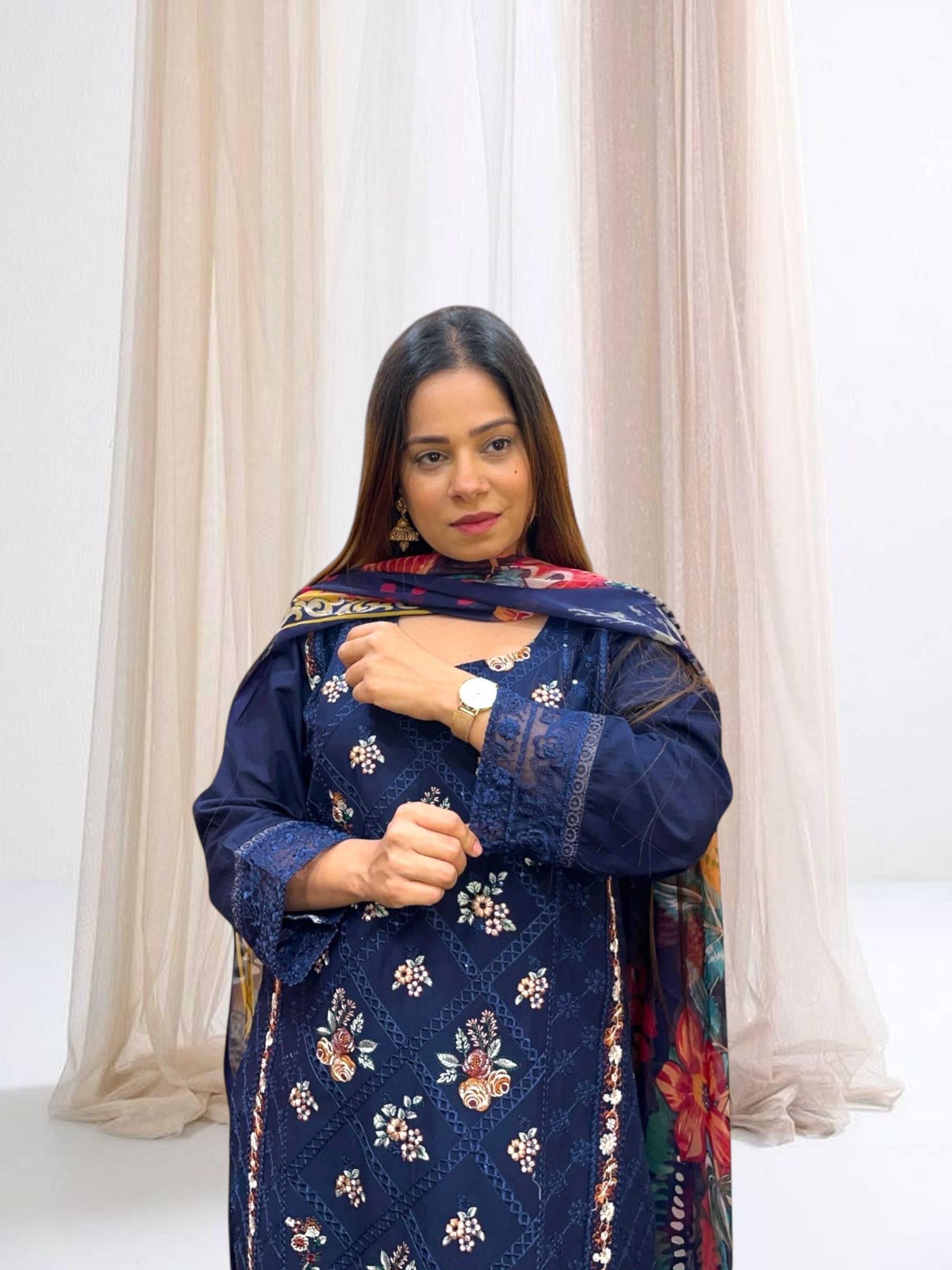 Dark blue Lawn Cotton Suit Set