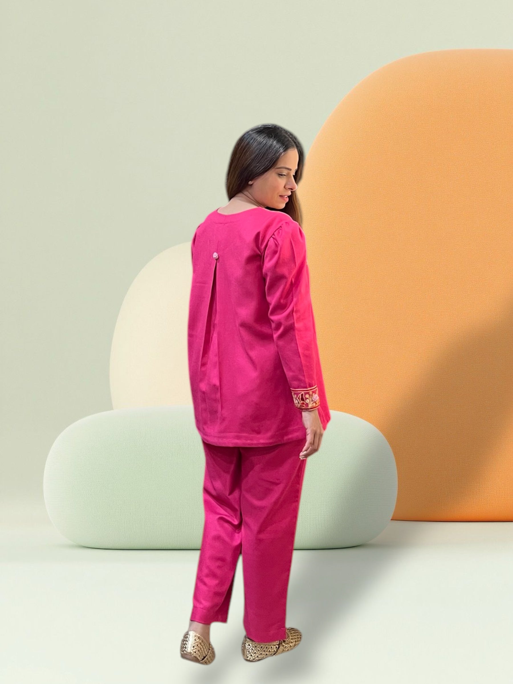 PINK WOOL AARI EMBROIDERED CORD-SET