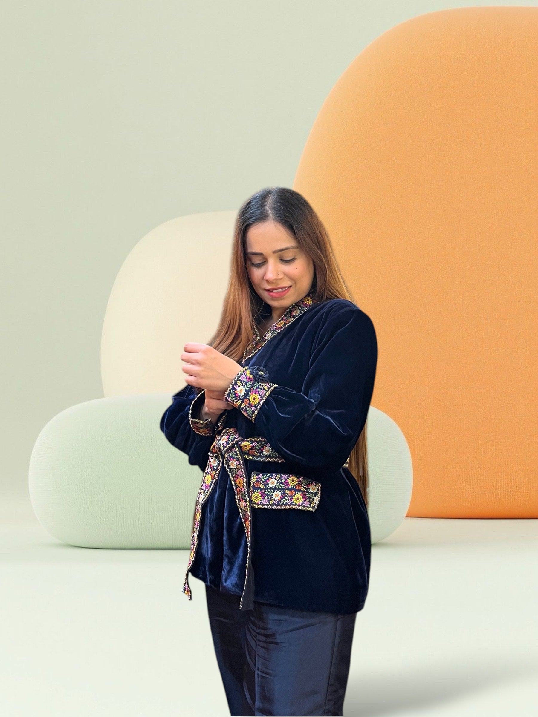 MID NIGHT NAVY BLUE VELVET JACKET CORD-SET