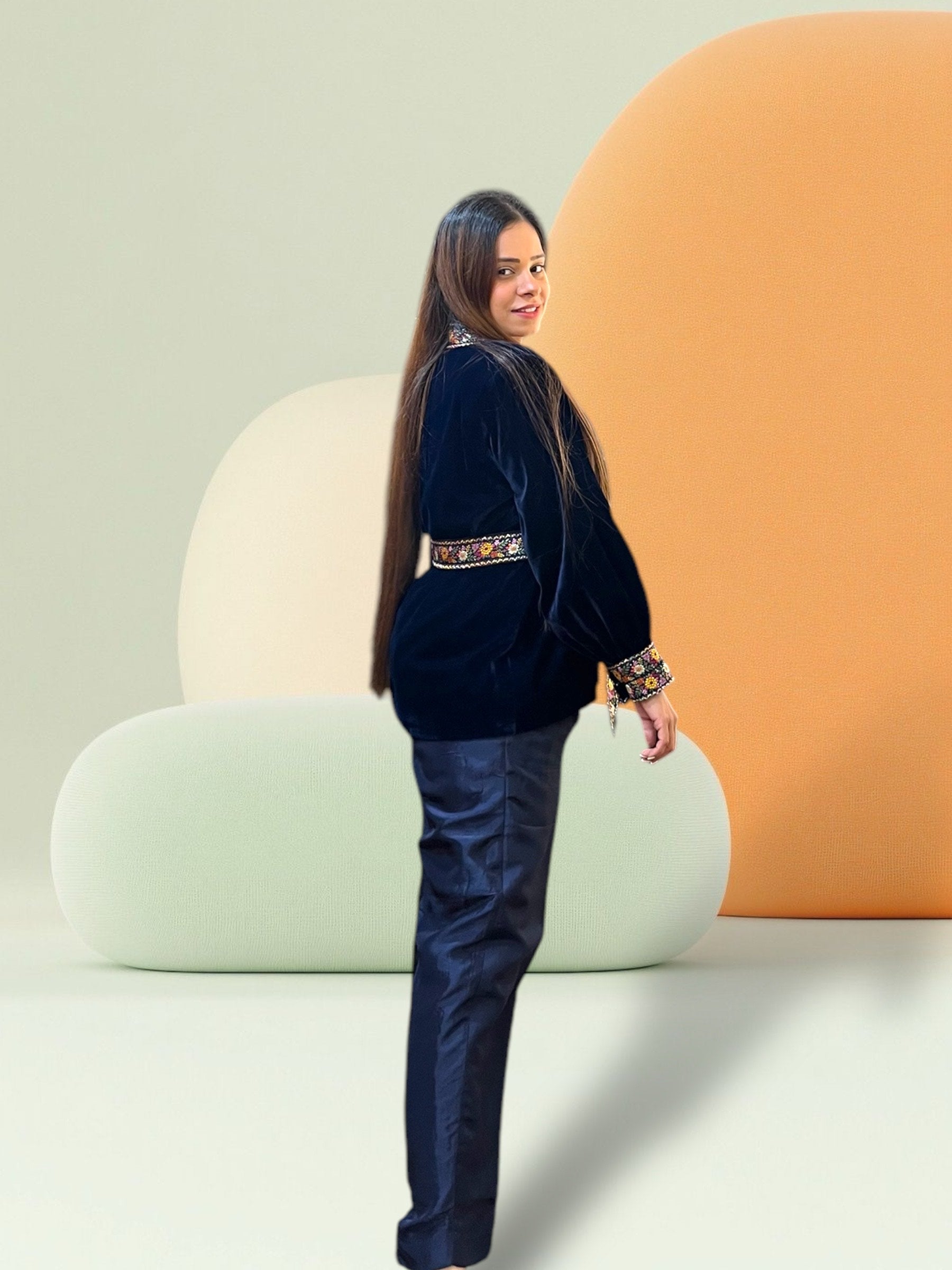 MID NIGHT NAVY BLUE VELVET JACKET CORD-SET