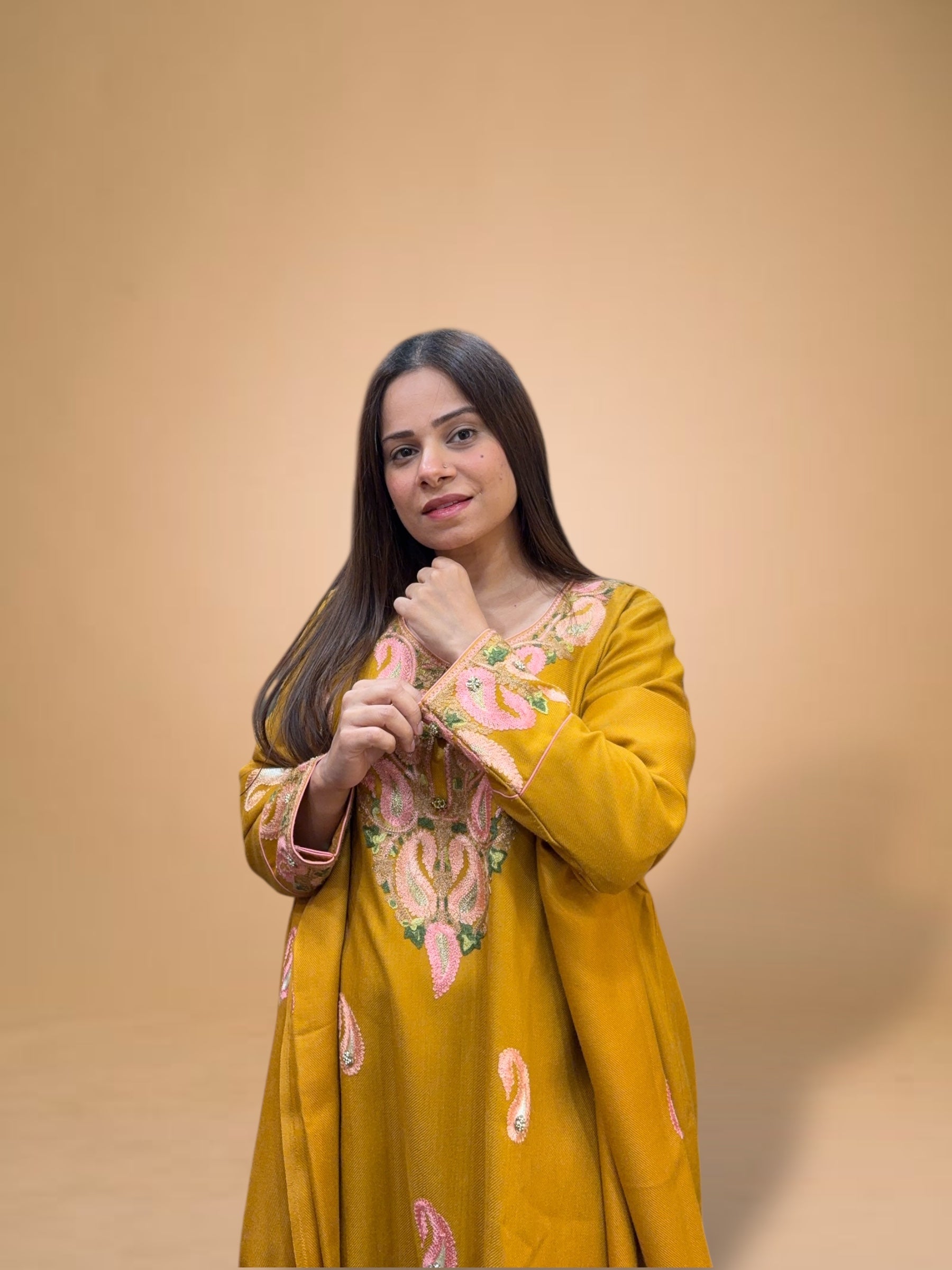 SAFAR MUSTARD WOOL CHOGA SET