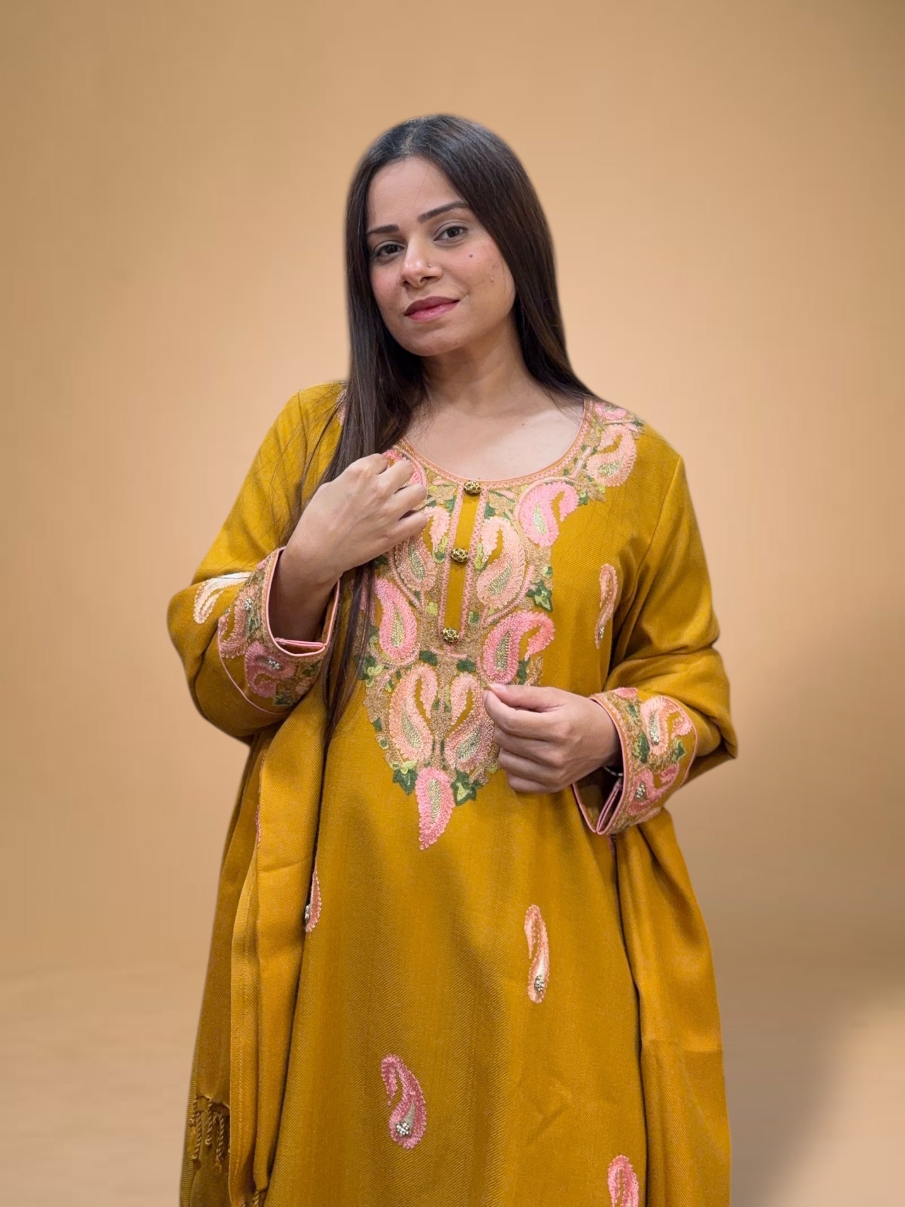 SAFAR MUSTARD WOOL CHOGA SET