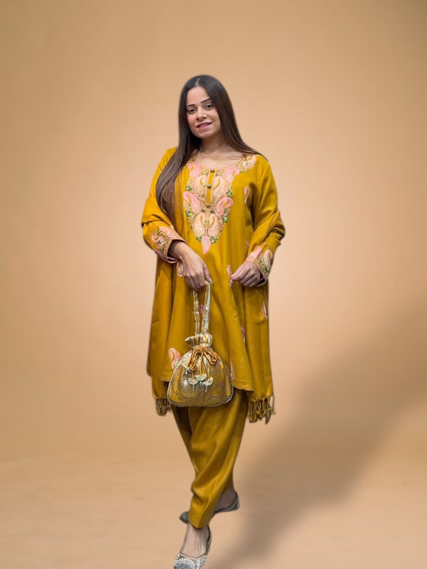 SAFAR MUSTARD WOOL CHOGA SET