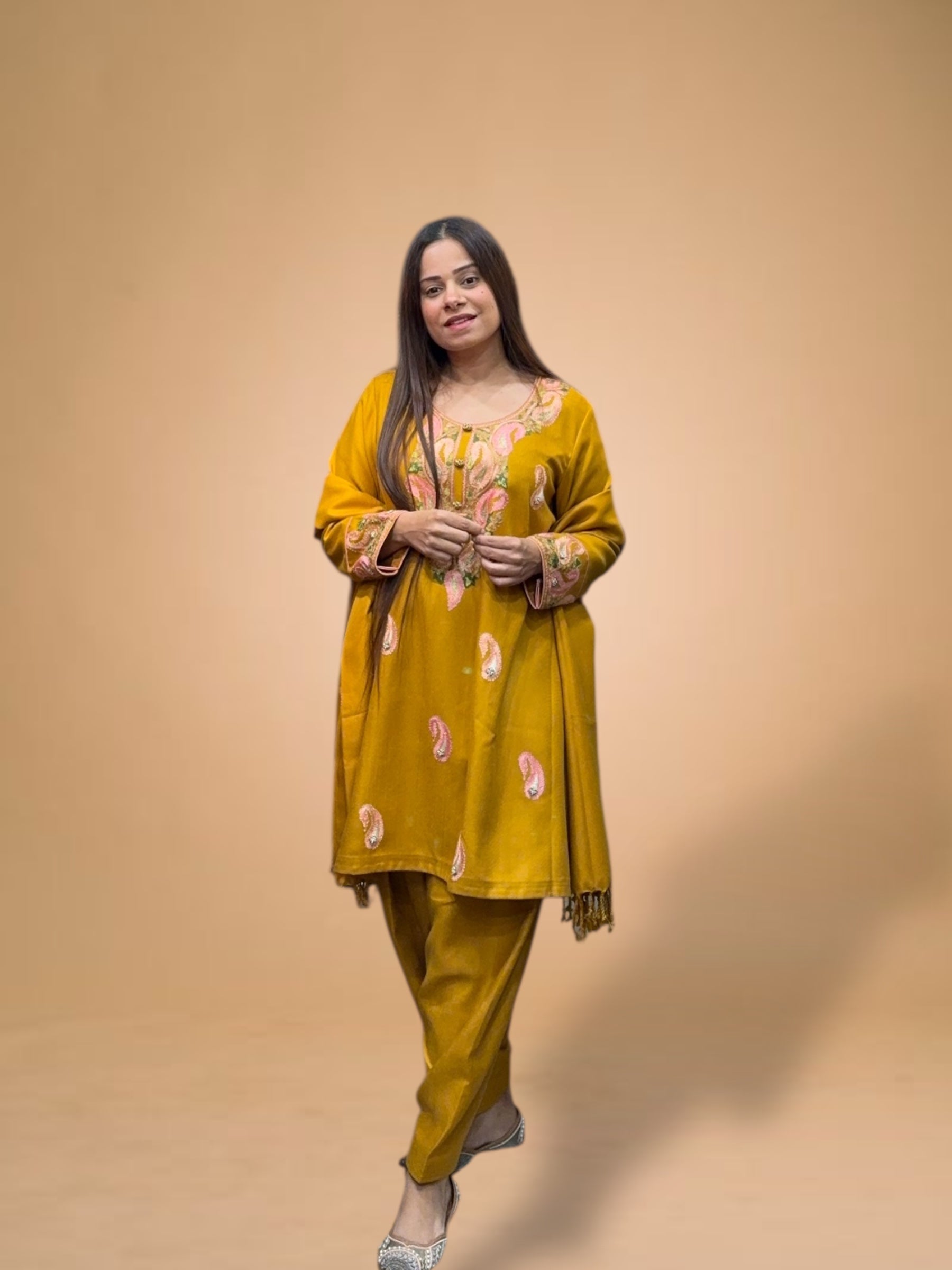 SAFAR MUSTARD WOOL CHOGA SET