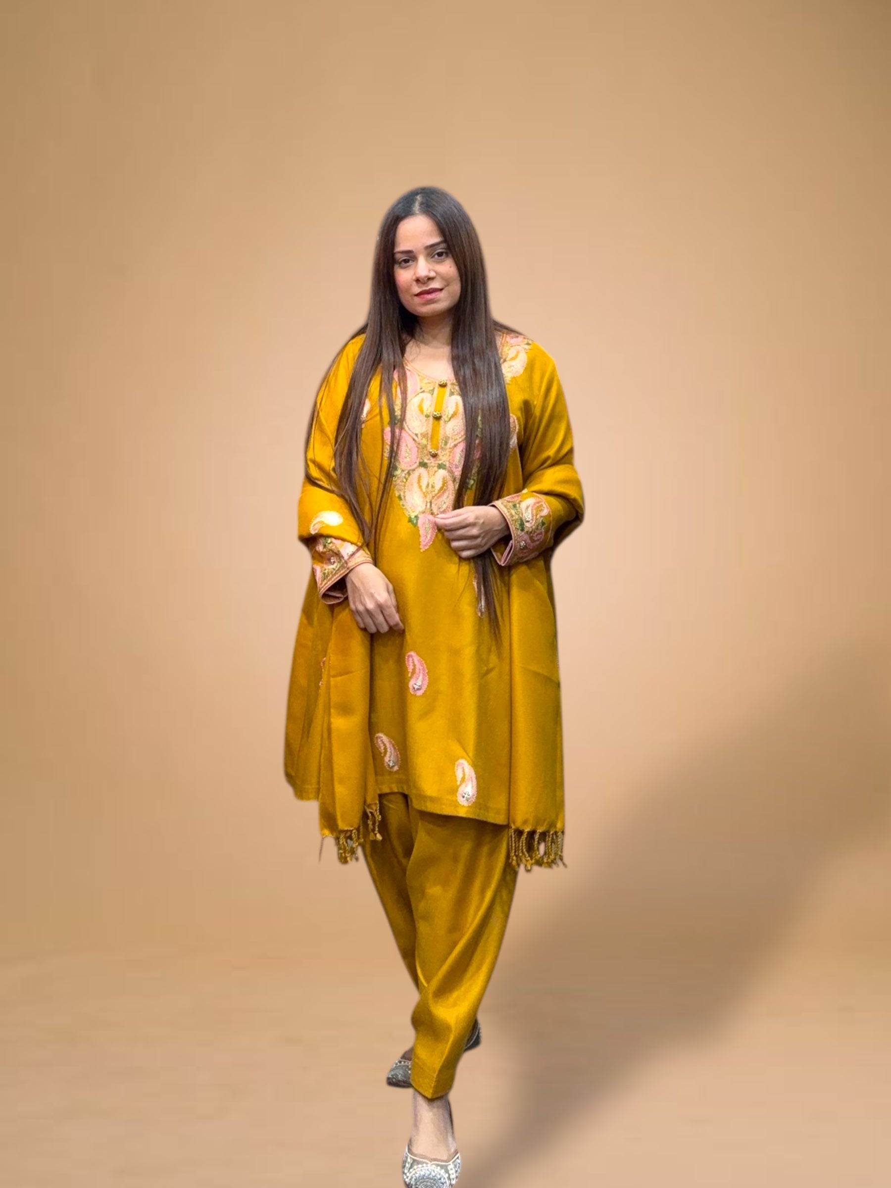SAFAR MUSTARD WOOL CHOGA SET
