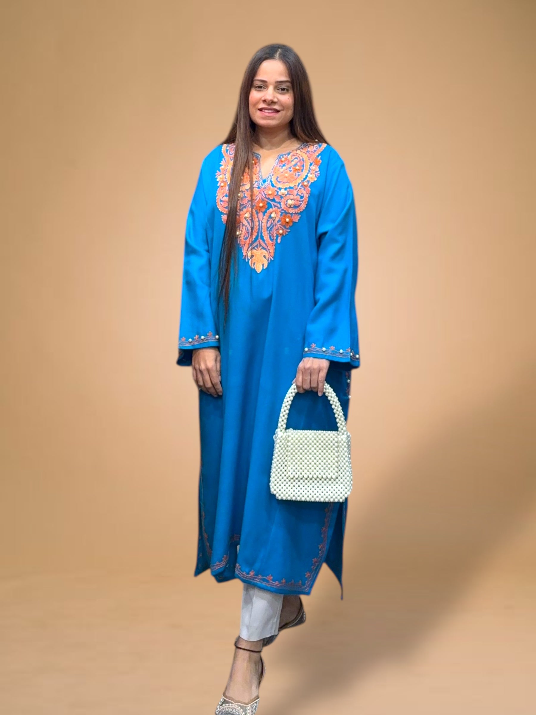 BLUE WOOL AARI EMBROIDERED PHERAN
