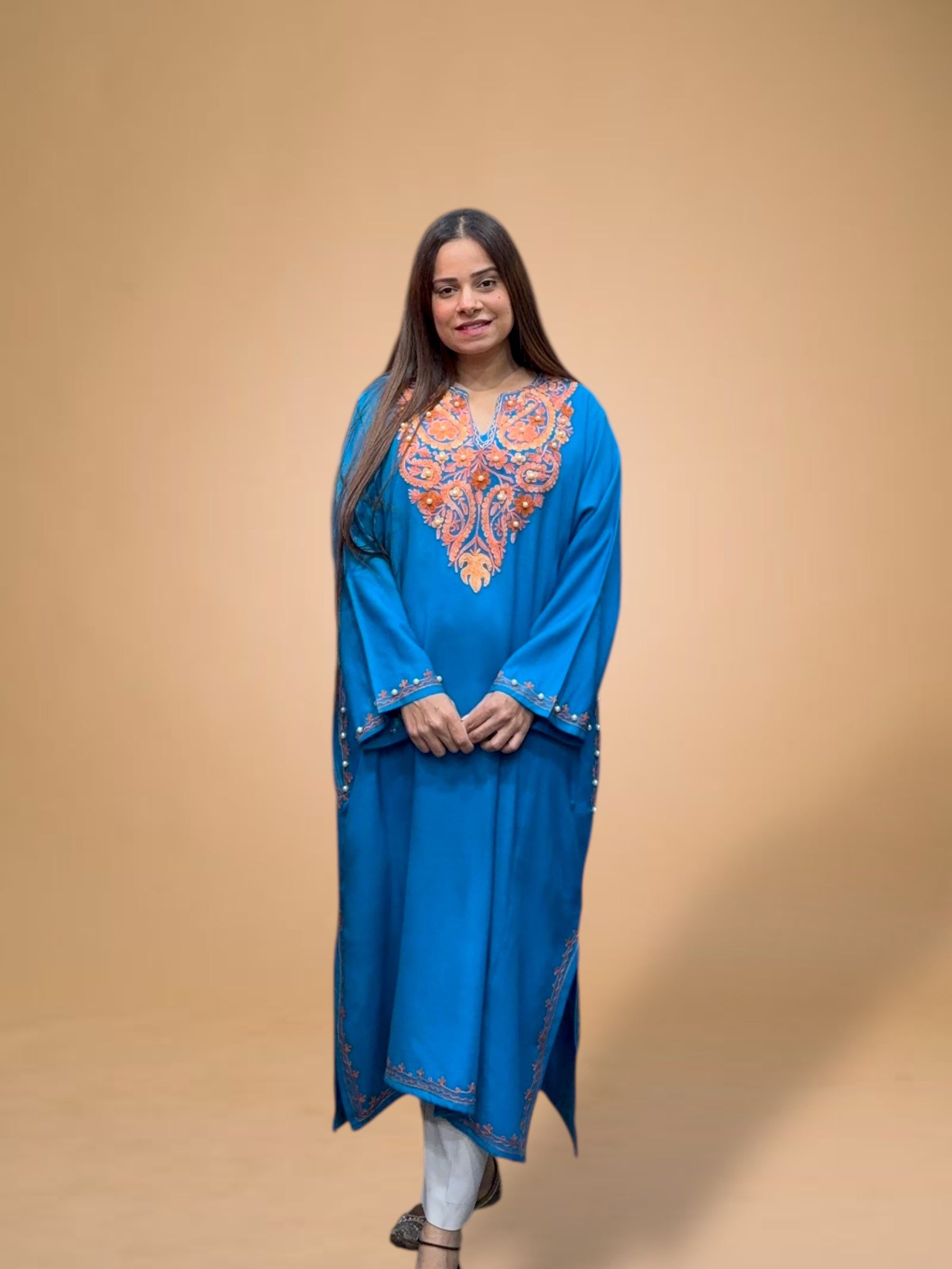 BLUE WOOL AARI EMBROIDERED PHERAN