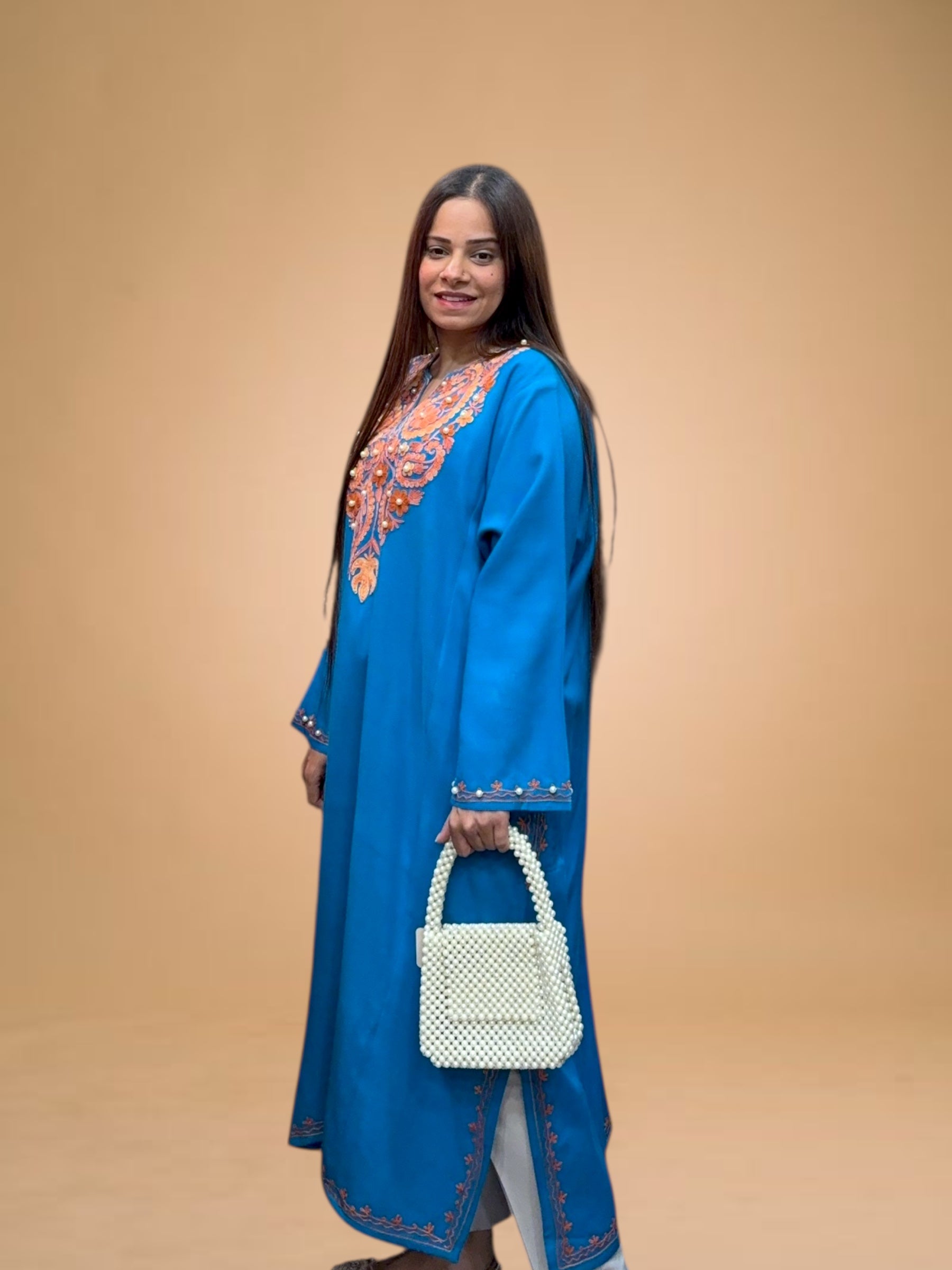 BLUE WOOL AARI EMBROIDERED PHERAN