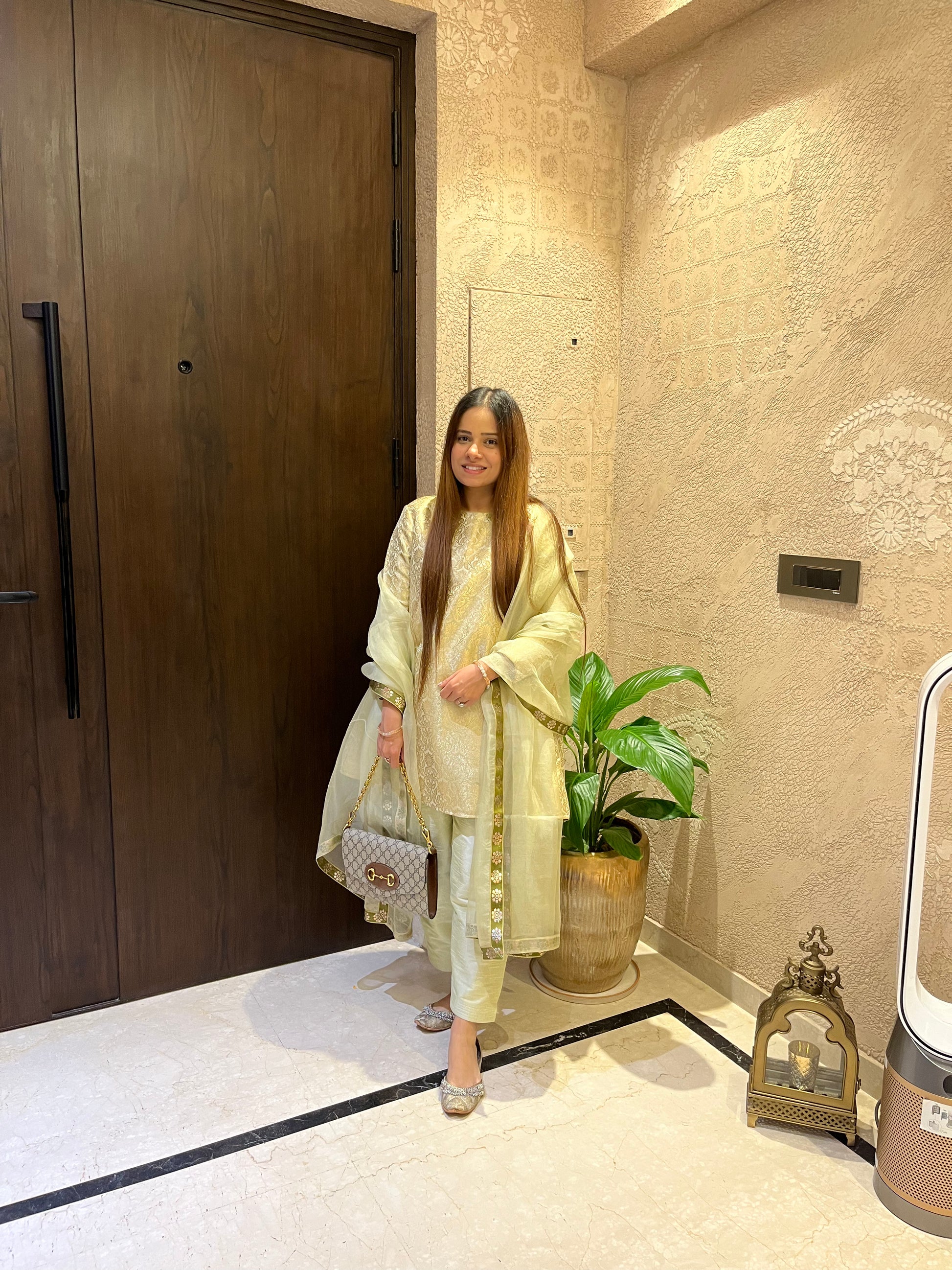 Pista Brocade Short Kurta Set